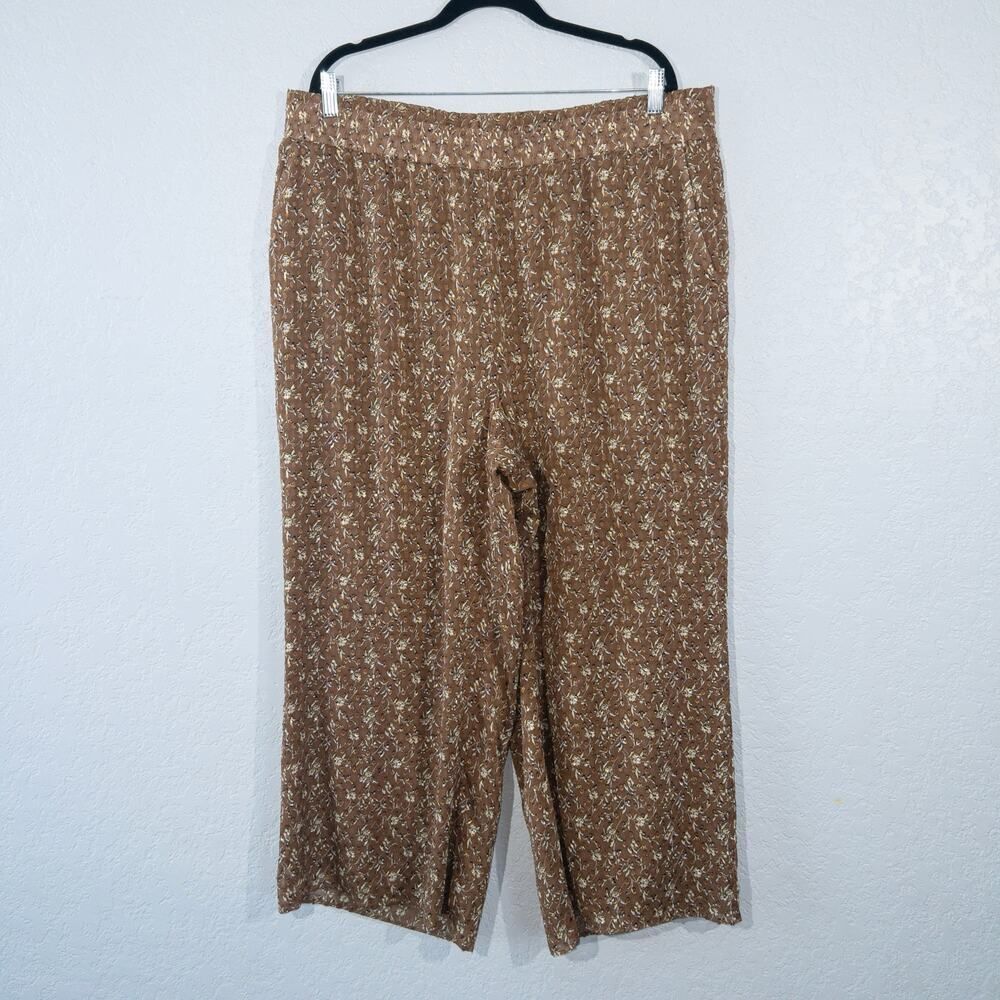 Ann Taylor Brown Floral Paperbag Pull On Fabric Pants Size XXL